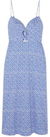 Jana Cutout Printed Stretch-cotton Midi Dress - Blue