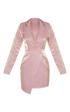 Dusty Pink Metallic Shimmer Plunge Wrap Blazer Dress | PrettyLittleThing USA
