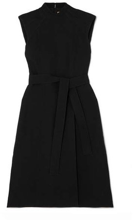 Belted Wool And Silk-blend Midi Dress - Black