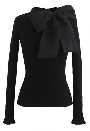 Fancy with Bowknot Knit Top in Black - NEW ARRIVALS - Retro, Indie and Unique Fashion