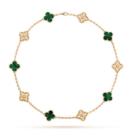 vintage alhambra necklace yellow gold diamond malachite