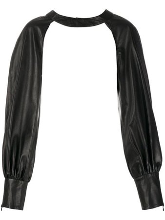 Black Federica Tosi leather long-sleeved top MN0190VPELLE0002 - Farfetch