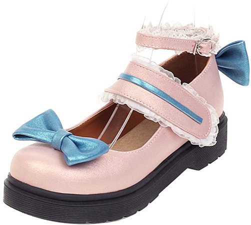 Luis Vuis Women Sweet Bow Lolita Shoes with Lace Round Toe Flatform Pumps Cute Girls Shoes Blue Size 34 Asian | Pumps