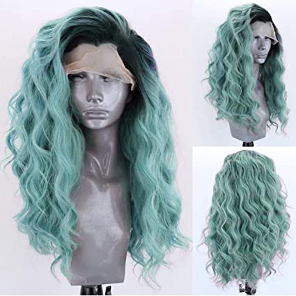 Amazon.com : RDY Mint Green Ombre Body Wave Lace Front Wigs Dark Roots with Natural Hairline Pre Plucked Hair Replacement Wig Half Hand Tied Lace Wig for Women(150% Density, 24Inch) : Beauty