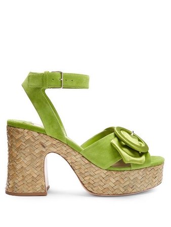 green buckle platform heels