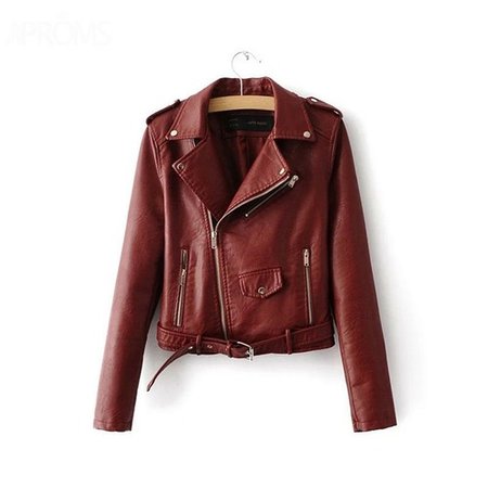 wine red pu leather moto jacket