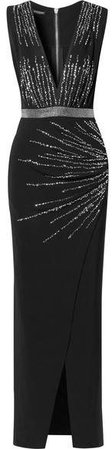 Crystal-embellished Ruched Stretch-crepe Gown - Black