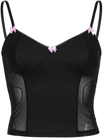 JEATHA Women's Hollow Out Crop Top Sleeveless Camisole Adjustable Spaghetti Strap Lingerie Black XS at Amazon Women’s Clothing store