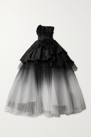 Strapless Appliqued Silk-taffeta And Degrade Tulle Gown - Black