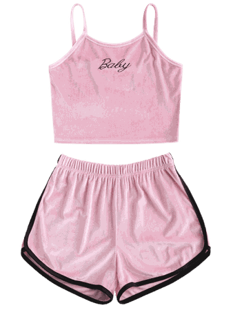 ZAFUL Velvet Embroidered Top And Shorts Set