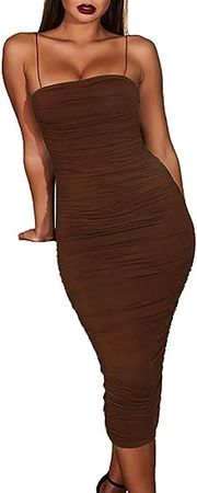 Amazon.com: Women's Sleeveless Off Shoulder Dresses - Ruched Bodycon Party Club Night Sexy Maxi Dress : Clothing, Shoes & Jewelry