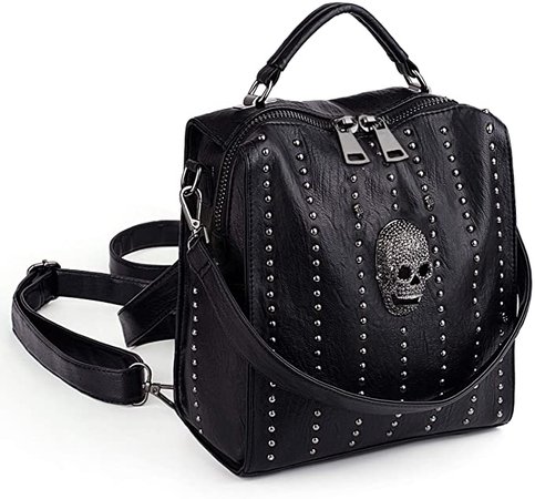 Amazon.com: UTO Women Skull Backpack Rivet Studded 3 Ways Convertible Handbag PU Leather Purse Crossbody Shoulder Bags Large