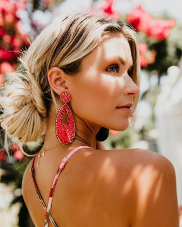 Sunset Beaded Statement Earrings - Coral Red – VICI