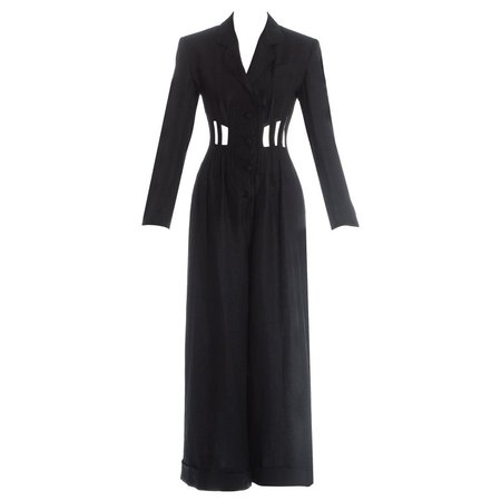 Jean Paul Gaultier black caged corseted wide leg tuxedo jumpsuit, ss 1989 For Sale at 1stdibs