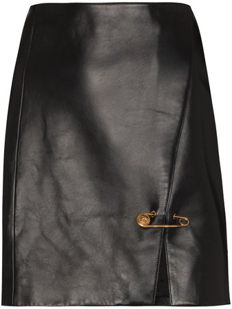 Shop Versace leather safety-pin wrap mini skirt with Express Delivery - FARFETCH