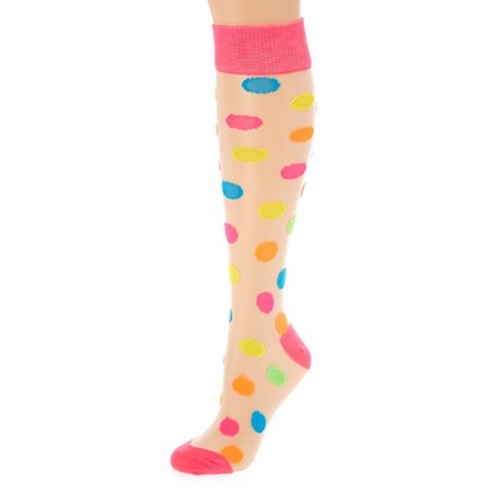 Neon Polka Dot Sheer Knee High Socks