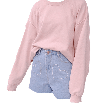 pink shirt top sweater jumper plus heart denim shorts