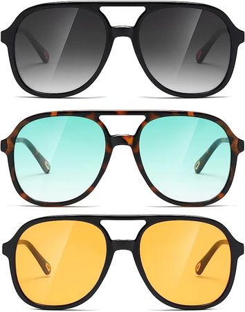 Amazon.com: MASDUN Retro Square Aviator Sunglasses Womens Mens 70s Stylish Vintage Double Bridge Sun Glasses : Clothing, Shoes & Jewelry