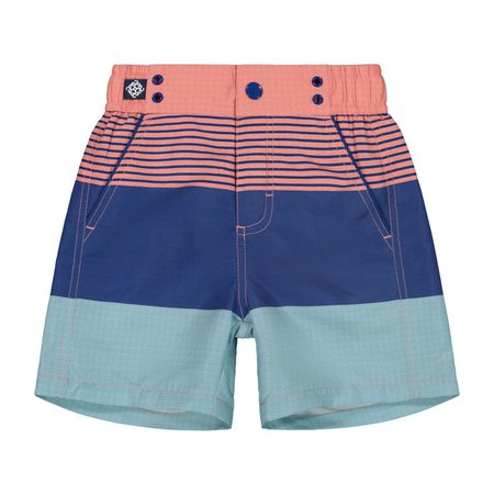 Colorblocked Swim Trunk, Coral Stripe - Kids Boy Clothing Swim - Maisonette