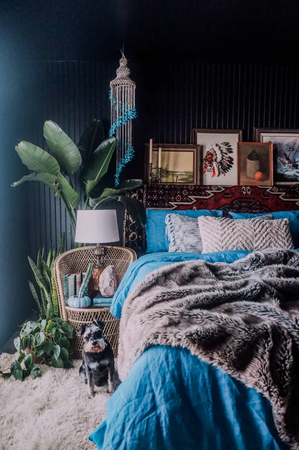 boho blue bedroom