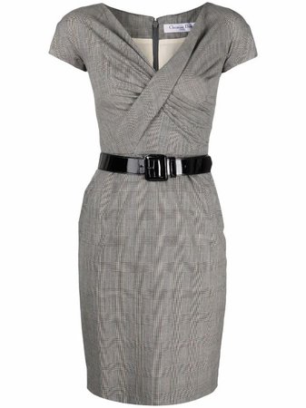 Christian Dior 2010s pre-owned plaid-check Belted Fitted Dress - Farfetch