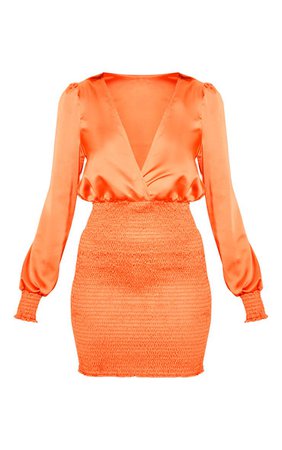 Orange Shirring Bodycon Dress | Dresses | PrettyLittleThing