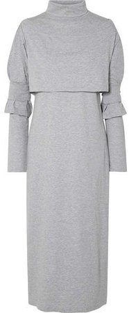 Layered Cotton-jersey Turtleneck Midi Dress - Gray