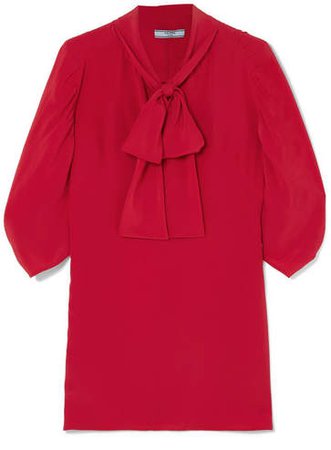 Pussy-bow Silk Crepe De Chine Blouse - Red