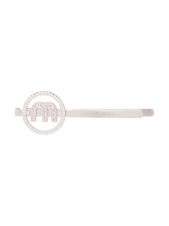 Shop silver Miu Miu strass logo hair clip with Express Delivery - Farfetch