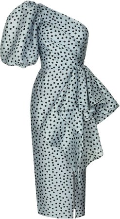 Rasario Ruffled Polka-Dot Silk Organza One-Shoulder Midi Dress