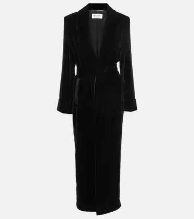 Belted Velvet Coat in Black - Saint Laurent | Mytheresa