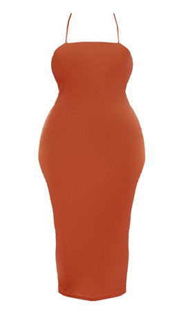 Plus Rust Rib Strappy Midi Dress | PrettyLittleThing USA