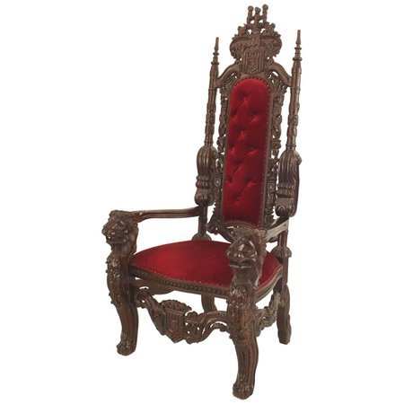 Italian Renaissance Style Red Velvet Throne Chair For Sale at 1stDibs