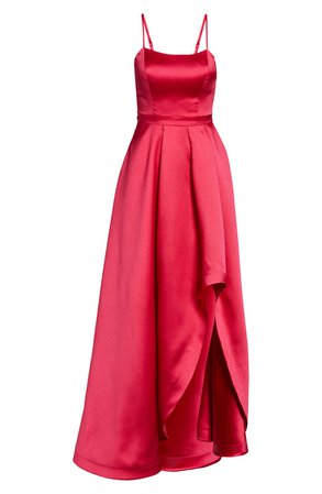 Sequin Hearts Square Neck Mikado High/Low Gown pink
