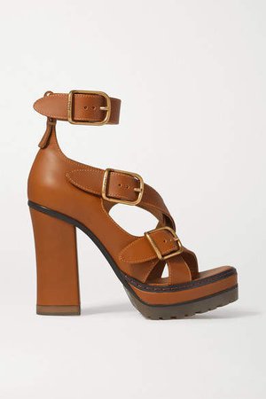 Leather Platform Sandals - Tan