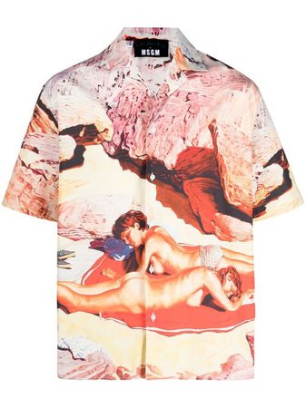 Shop red MSGM painterly-style printed shirt with Express Delivery - Farfetch