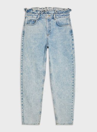 MOM High Waist Tapered Leg Blue Frill Top Jeans | Miss Selfridge