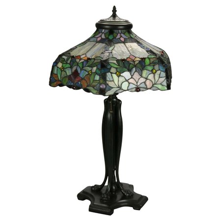 Vintage Dale Tiffany Leaded Glass Table Lamp with Bronzed Metal Base, 20th C For Sale at 1stDibs