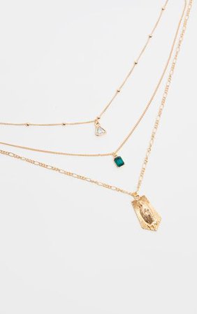 Emerald Green Diamante Layer Renaissance Necklace | PrettyLittleThing