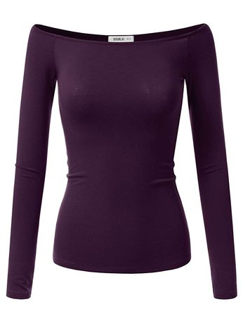 Dark-Purple Off-The-Shoulder Long-Sleeve Shirt