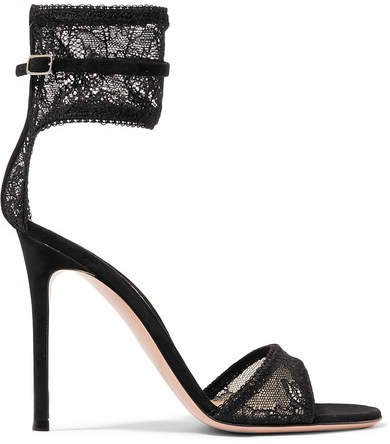 105 Stretch-lace And Suede Sandals - Black
