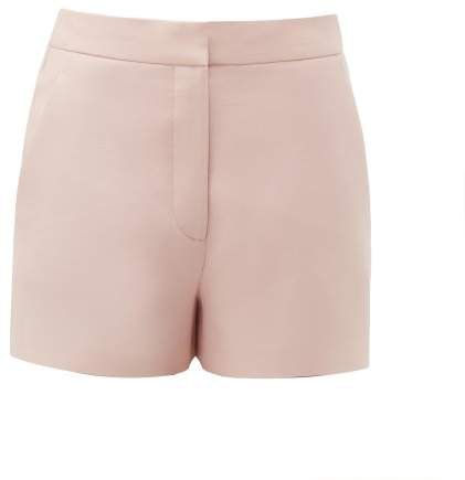 High Rise Wool Blend Crepe Shorts - Womens - Pink