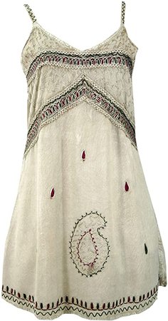Guru-Shop Women’s Embroidered Indian Dress, Boho Mini Dress, White, Synthetic, Size 40 (UK 12) Short Dresses, Alternative Clothing - 40 : Amazon.de: Fashion
