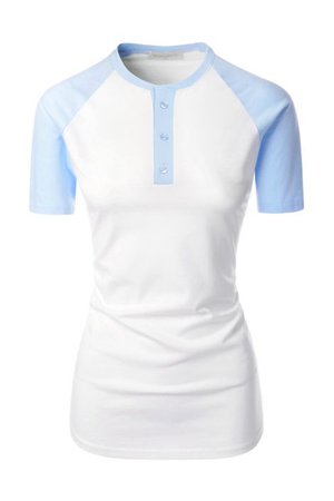 White Sky Blue Raglan Short Sleeved Baseball Tshirts Womens Tees Tops