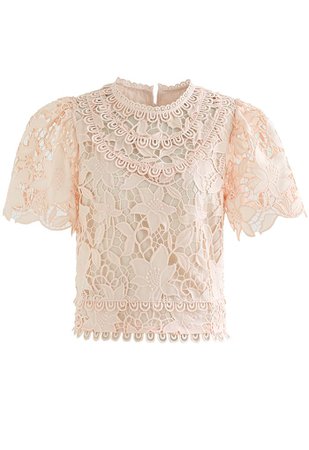 Blooming Lily Full Crochet Crop Top in Nude Pink - Retro, Indie and Unique Fashion