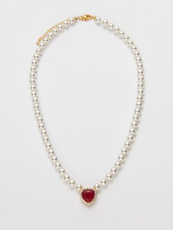 Cupid Heart Stone Pearl Necklace | W Concept