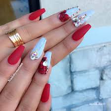 red and white acrylic nails designs - Google Search