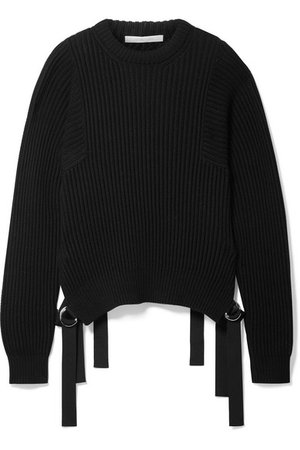 Helmut Lang | Grosgrain-trimmed ribbed cotton sweater | NET-A-PORTER.COM
