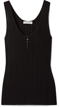 Pointelle-knit Wool And Cashmere-blend Tank - Black