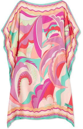 Printed Silk-twill Dress - Fuchsia